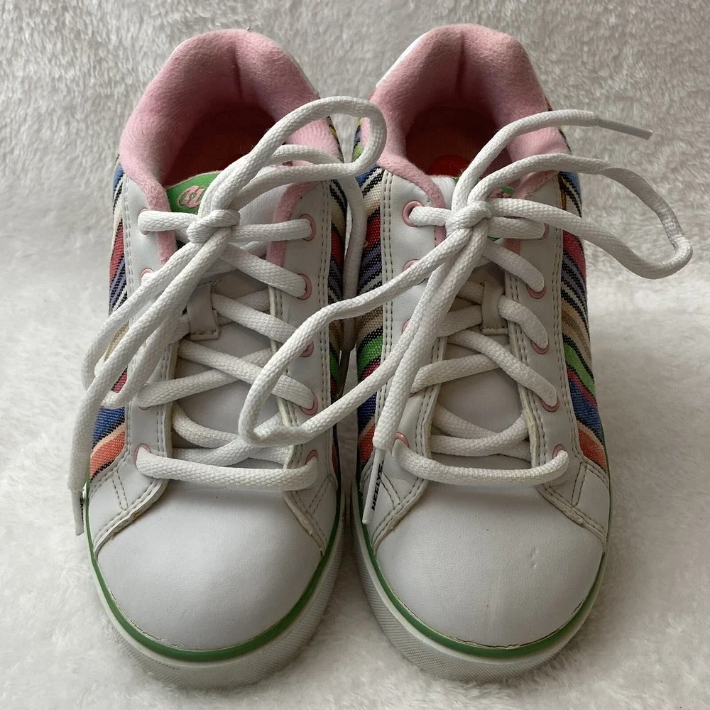 Heelys Flirt Skate Shoes Unisex Youth Size 4 White Multicolor Striped Style 7336